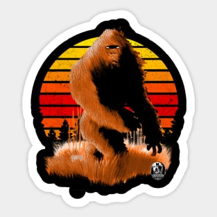 Retro Comic Bigfoot Vintage Sasquatch Sunset Art Sticker